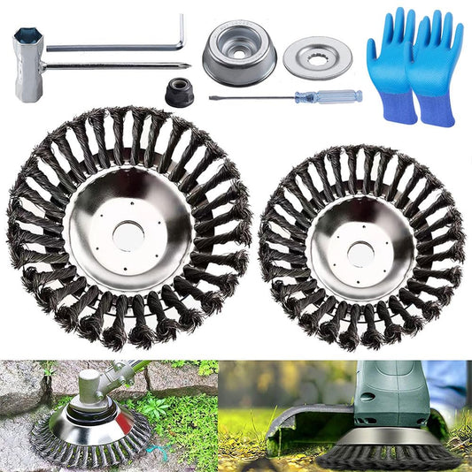 2 pieces Weed Brush for Lawn Trimmer, Professional Weed Brush for Brush Cutter with 25.4mm Mounting Hole, Weed Brush for String Trimmer, Wire Brush for Brush Cutter Including Installation Accessories.