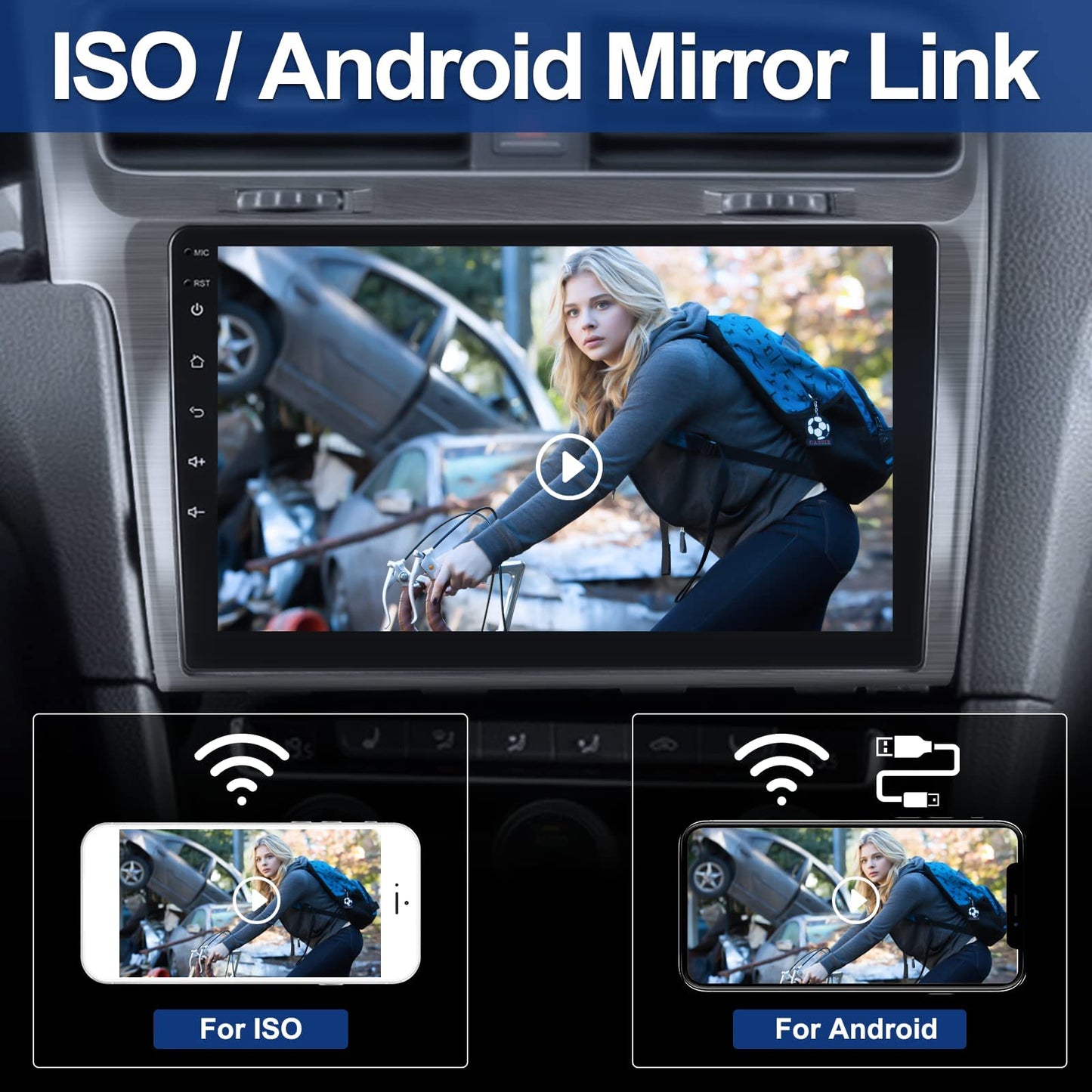 CAMECHO Android car radio with navigation for VW Golf 7 2013-2018, double din car radio 10 inch screen with Bluetooth and USB WiFi FM/RDS MirrorLink + rear view camera