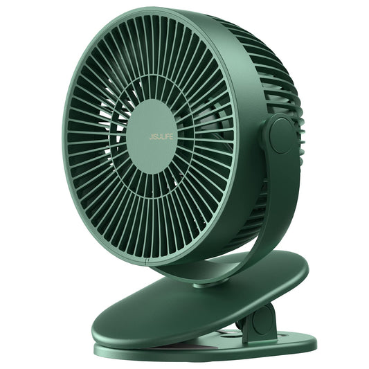 JISULIFE Mini USB Fan, Clip Battery Operated Desk Fan, Very Quiet Small with 4000mAh Battery, 4 Speeds, Up to 14 Hours for Bed, Desk, Crib, Stroller, Car Seat - Green