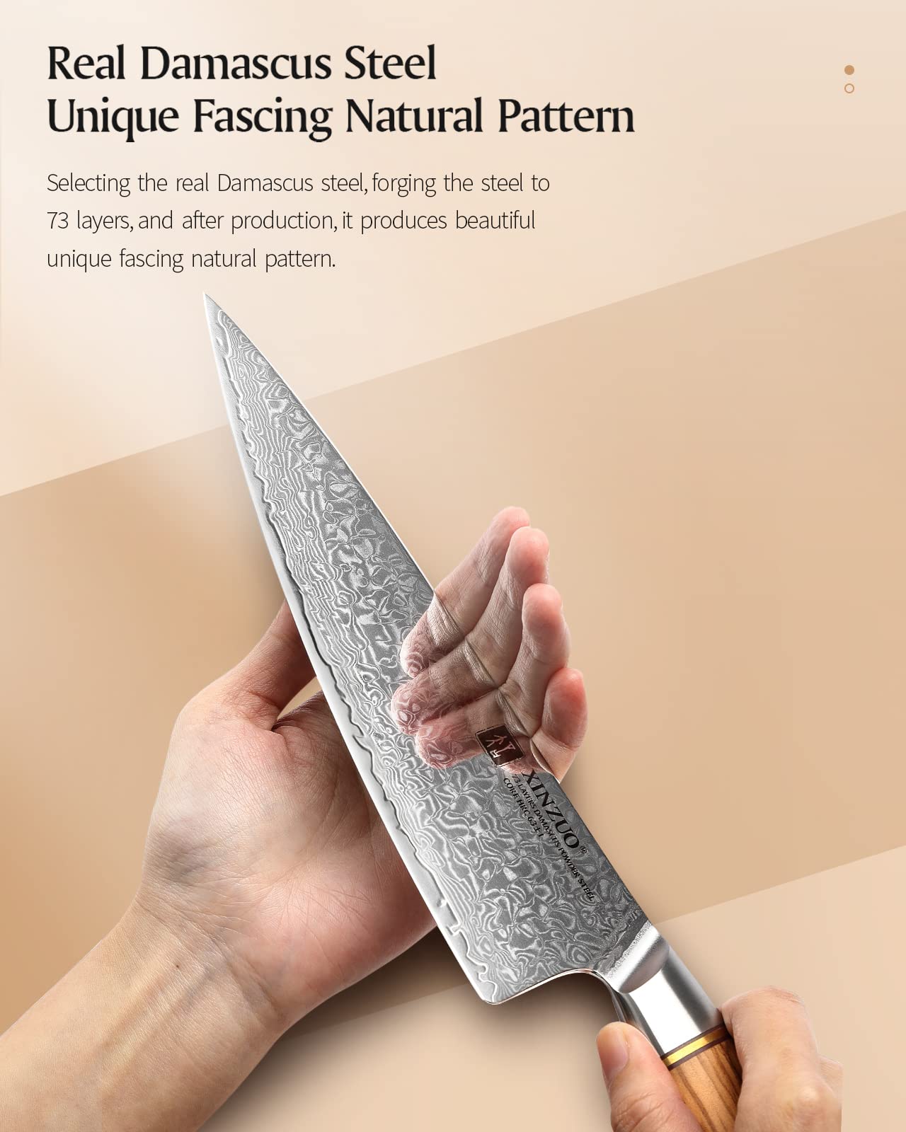 XINZUO 21.2cm chef's knife 73 layers damascus powder steel, professional gyuto knife, hand-forged sharp blade kitchen knife-with ergonomic olive wood handle - Lan Series