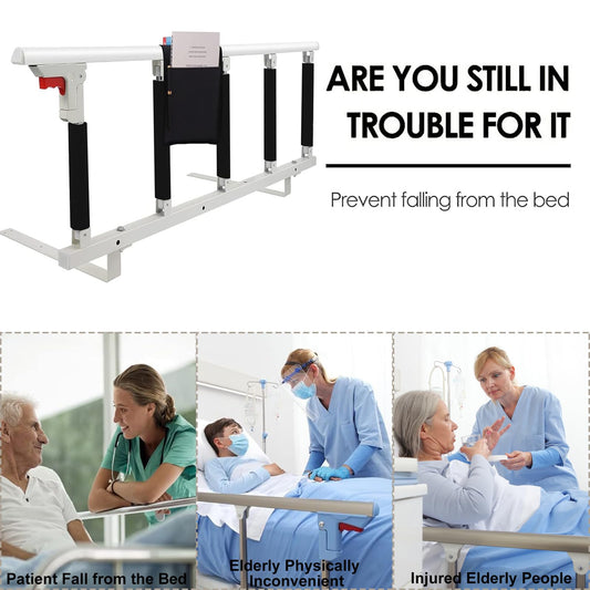 Swociro Foldable Bed Rail Safety Side Guard for Elderly, Adults Assist Handle Protection Railing Handicap Hospital Bed Rail with Storage Bag (White, 108*40cm)