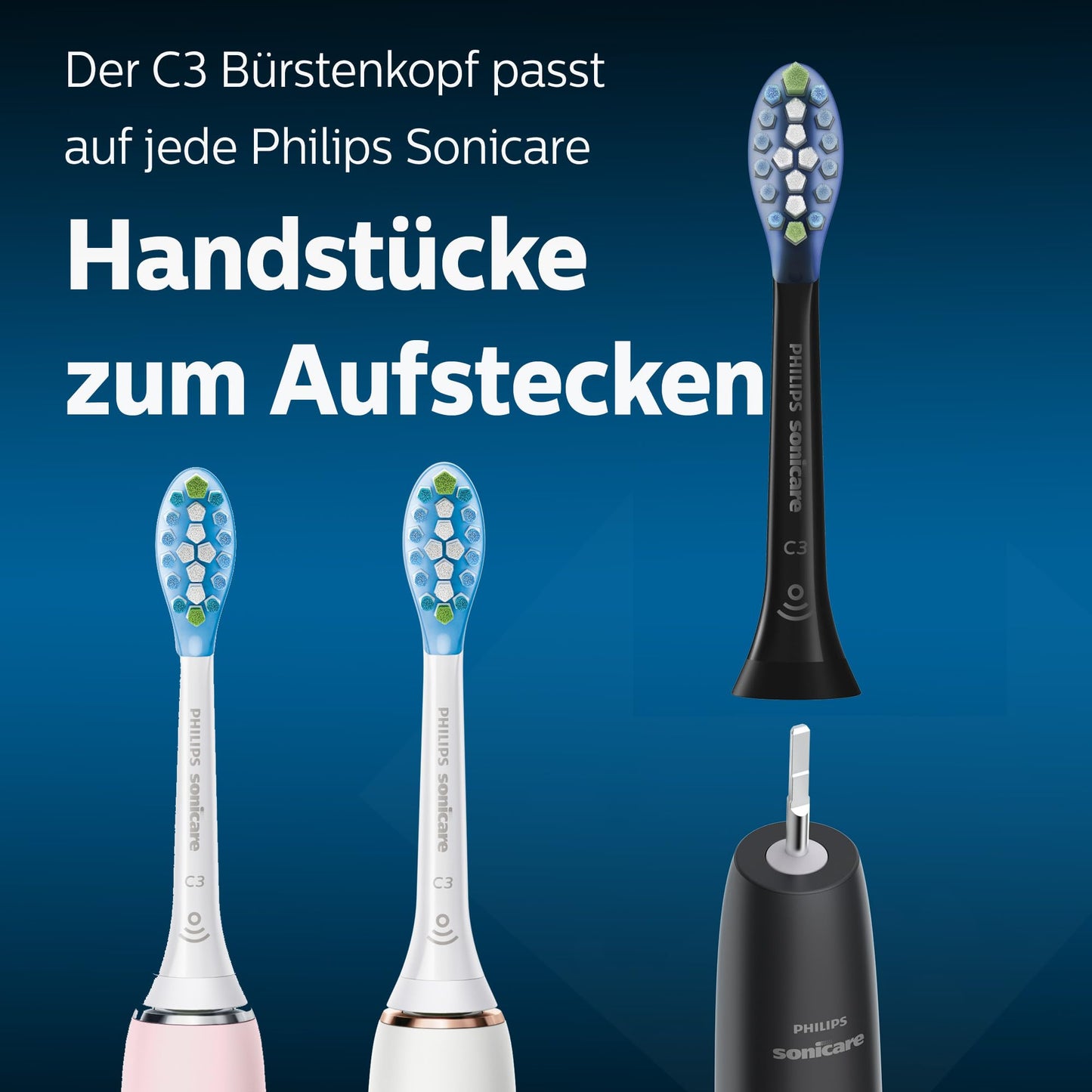 Philips Sonicare Original C3 Premium Plaque Defense Standard Sonic Toothbrush Heads - 4 Pack in Black (Model HX9044/33)