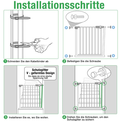 XMTECH door guard gate without drilling stair gate for children 95-105cm wide, auto-close baby door gate stair barrier with pressure mounting, safety gate, 180° two-way opening white.