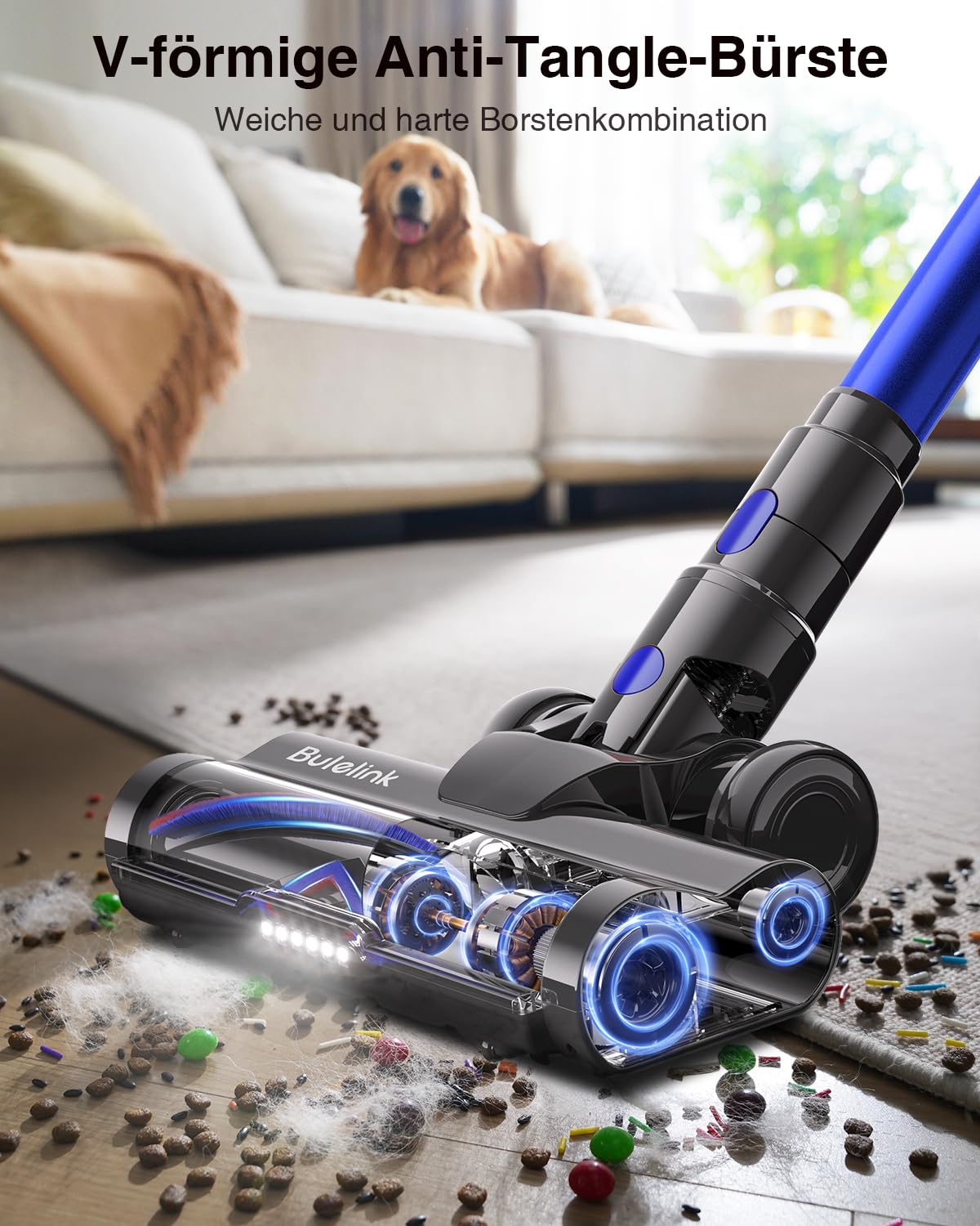 Cordless vacuum cleaner 45000Pa/550W/65min, 1.6L with display, anti-tangle brush, self-standing, wall charging station, 8-layer filtration, ultra quiet, for pet hair/carpets/hard floors/car.