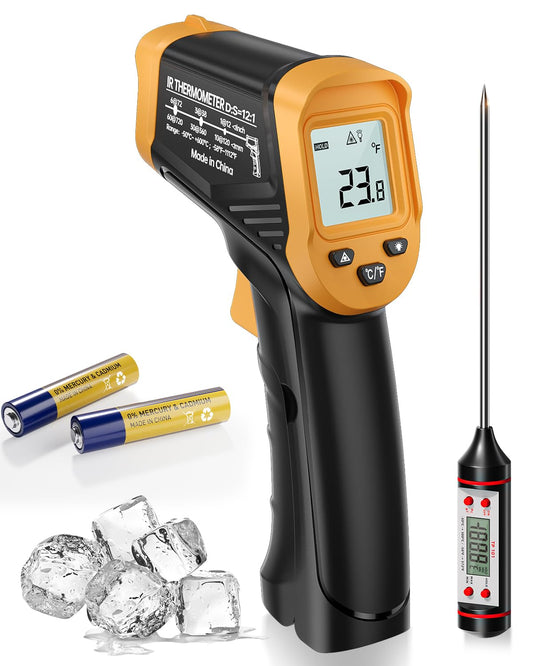 Eventek Infrared Thermometer, -50°C ~ 600°C temperature measurement device digital infrared thermometer with max/min, laser thermometer with 304 meat thermometer, for kitchen, pizza oven, oven, not for humans