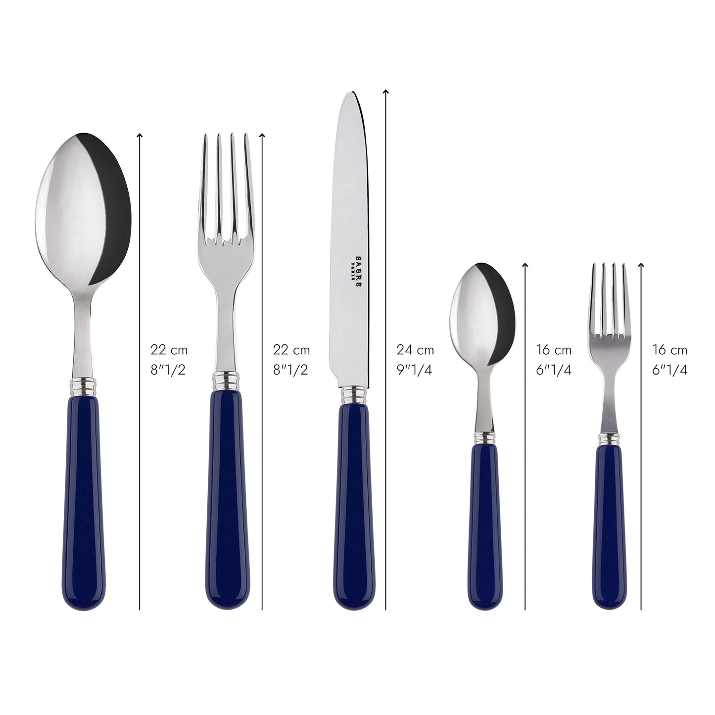 SABRE PARIS - Tableware Set, 5 pieces - Pop - Knife, Fork, Tablespoon, Teaspoon & Cake Fork - Stainless steel & Acrylic - Dishwasher safe - Navy Blue