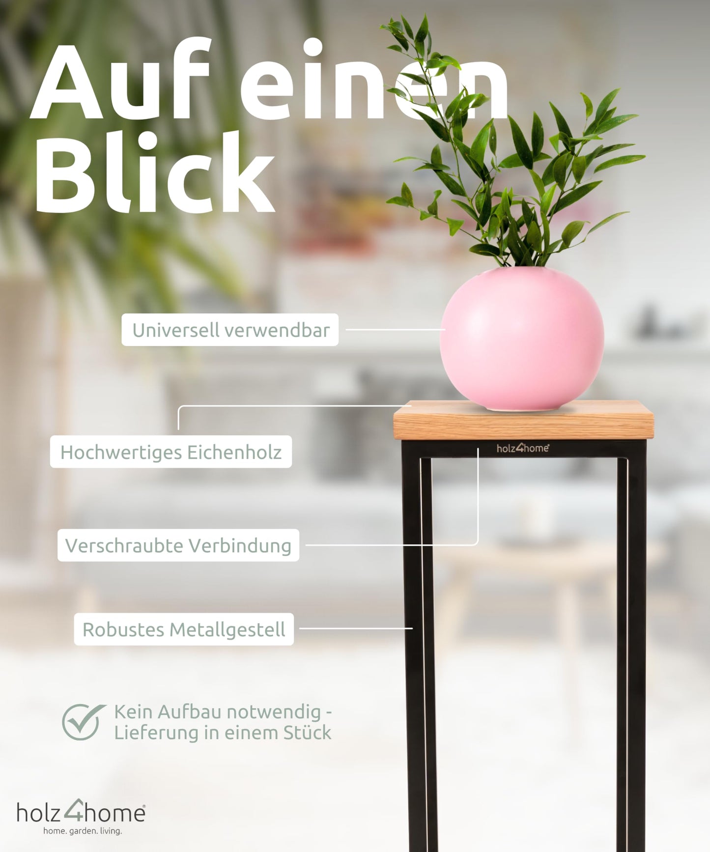 wood4home® Decorative stand made of solid oak wood I Natural oiled flower stand I Height: 90 cm I Decorative column with steel frame I Fully assembled and oiled