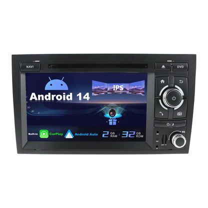 SXAUTO Android 14 car stereo fits A4/B6/B7/S4/RS4/Seat Exeo - includes rear camera, Canbus, [2G+32G] memory, 7-inch display, 2 Din, DAB, steering wheel control, 4G WiFi, BT5.0, Carplay, Android Auto, Fast-Boot.
