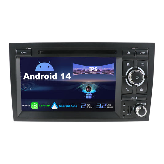 SXAUTO Android 14 car stereo fits A4/B6/B7/S4/RS4/Seat Exeo - includes rear camera, Canbus, [2G+32G] memory, 7-inch display, 2 Din, DAB, steering wheel control, 4G WiFi, BT5.0, Carplay, Android Auto, Fast-Boot.