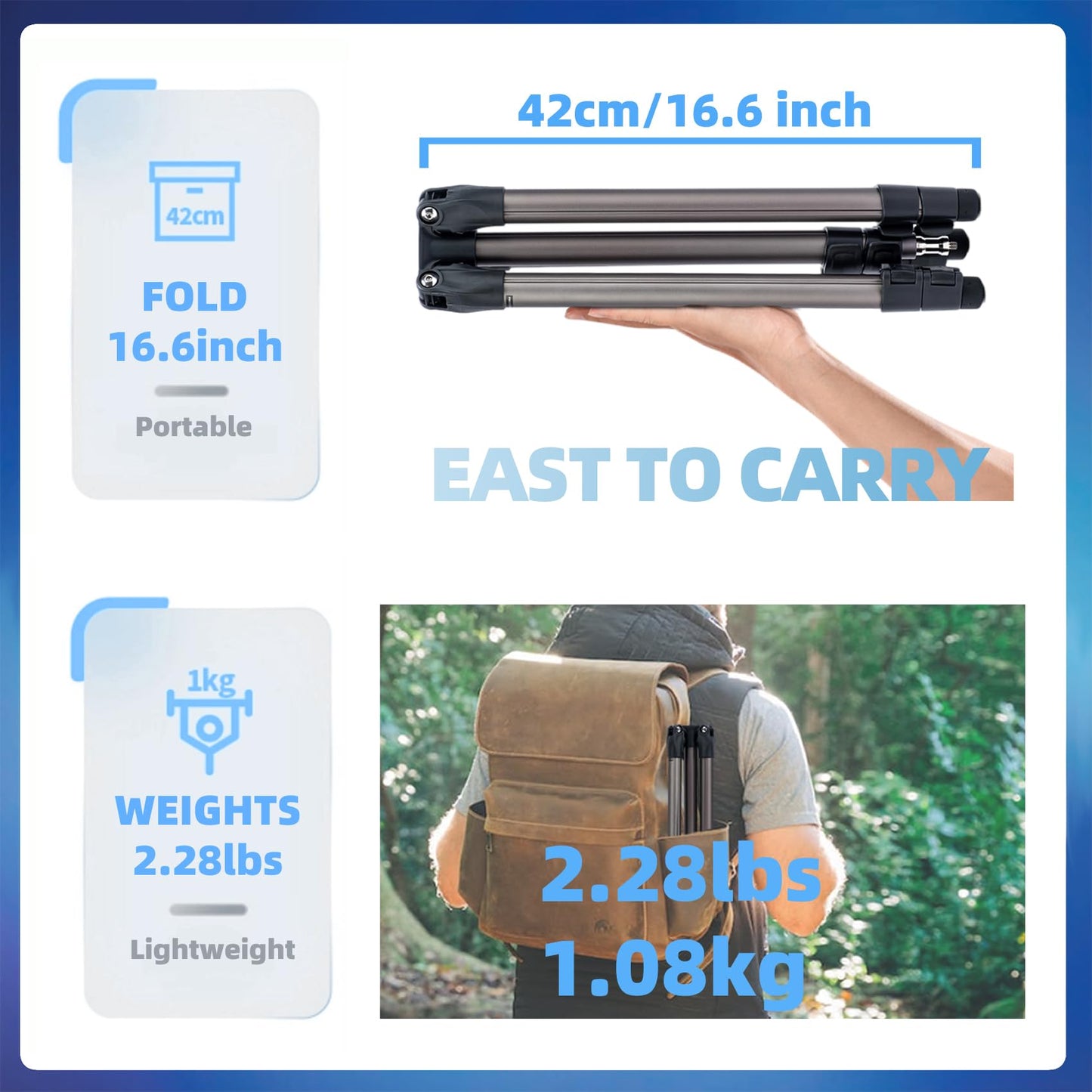 PhotoPro 208CM camera tripod with 360° ball head, phone holder, tall and durable ring light tripod for camera and phone, maximum load 5 kg.