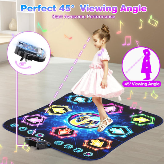 Dance mat for kids ages 3-12, 2025 Glow 8 Button Dance Mat with Bluetooth, Enhanced Flowing Light Control System with Stand, Toy Gift Girls 3 4 5 6 7 8 9 10 11 12 years