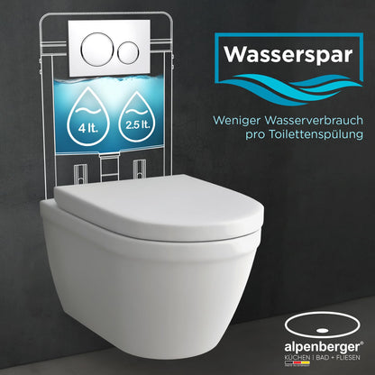 Alpenberger Shower WC | Toilet with intimate shower | Wall-mounted toilet with bidet function | Rimless wall-hung toilet with nano coating | Toilet seat with soft-close function | Compatible with Geberit