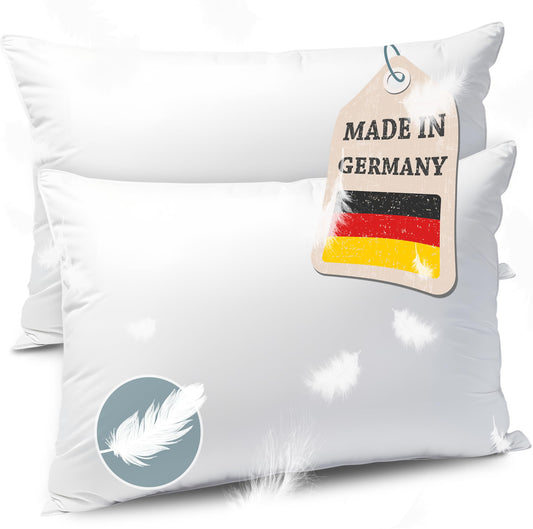 Pillow with feather filling Made in Germany - 100% feather fill - Feather pillow with cotton cover - Ökotex certified - Fill pillow for restful sleep - Pillow 40x80 2 pack