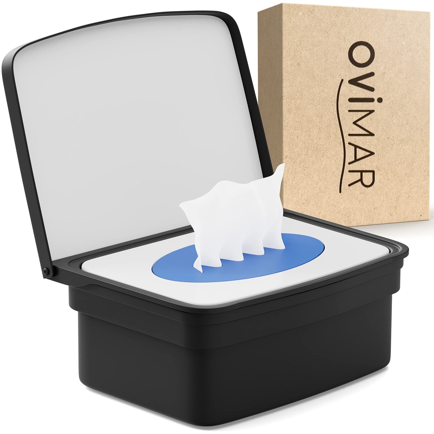 Ovimar moist wipes box with lid Malmoya | in elegant black powder-coated stainless steel | for drilling | So that cosmetics wipes always stay fresh thanks to the moist wipes storage box.