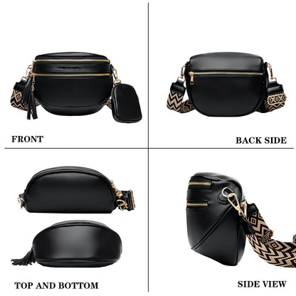 KUNKUN crossbody bag women wide strap shoulder bag large fanny pack vegan leather chest bag stylish blue with coin purse