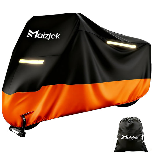 Maizjok Motorcycle Cover Outdoor Waterproof 210D Motorcycle Garage Cover, Motorcycle Cover Winterproof for Moped Scooter Motoroller Motor Enduro/Street (245x105x125cm)