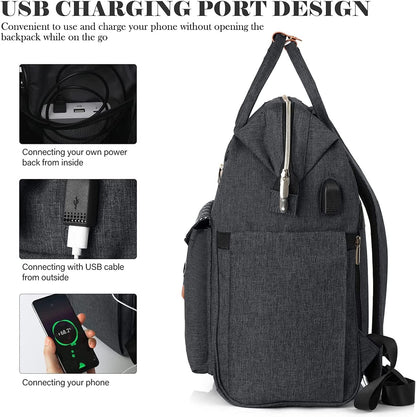 Women's backpack, 15.6-inch laptop backpack with USB charging port for work, hiking, travel, camping. Made of Oxford fabric.