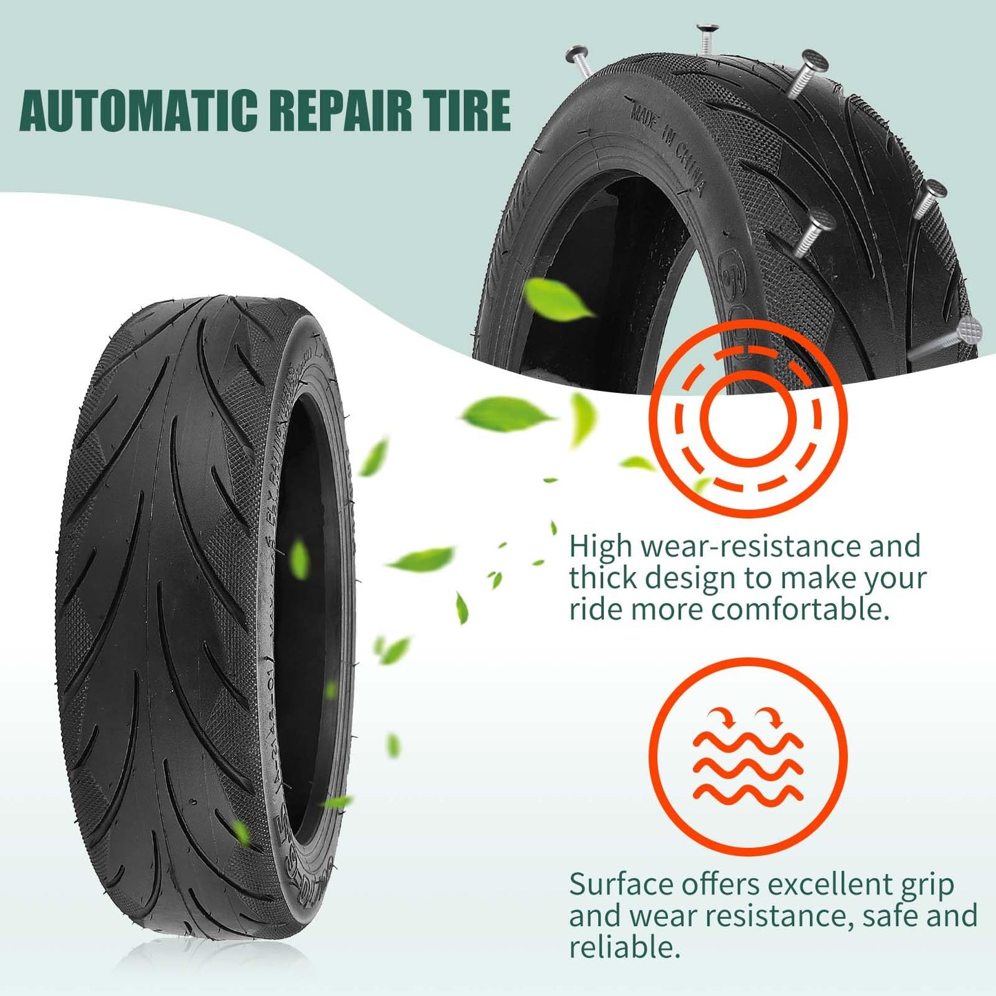 Prodroam 10-inch tire tubeless 60/70-6.5 for Segway Ninebot Max G30 G30D 2 G30E 2 G30P G30LP electric scooter replacement tire front rear with valve (self-repairing tire-1 PC)