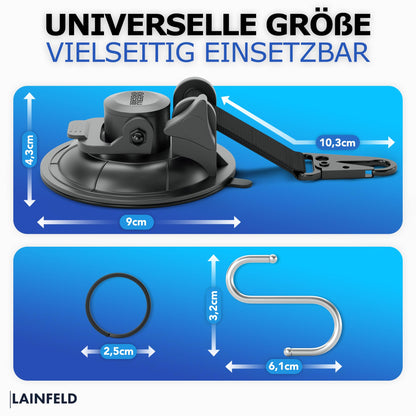 LAINFELD Suction Cup Hooks | 2 pack with carabiner closure and large hooks | Extra strong | for camping, car, balcony | Suction hooks