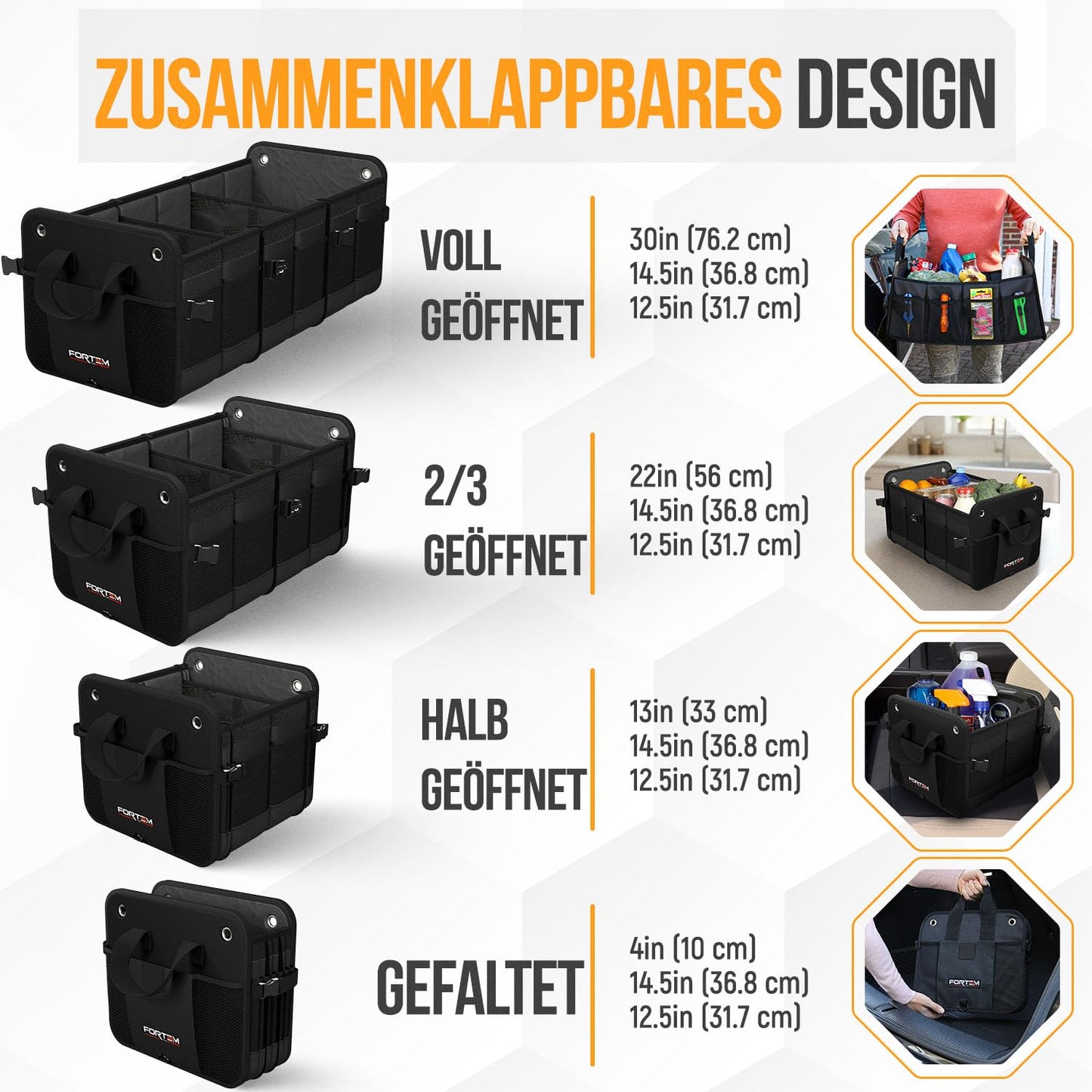 FORTEM Trunk Organizer, Trunk Bag, Collapsible Car Trunk Organizer with Compartments, Non-slip Bottom, Adjustable Securing Straps, Foldable Lid (Extra Large with Cooler)