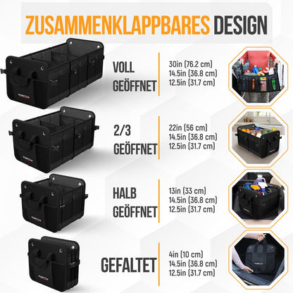 FORTEM Trunk Organizer, Trunk Bag, Collapsible Car Trunk Organizer with Compartments, Non-slip Bottom, Adjustable Securing Straps, Foldable Lid (Extra Large with Cooler)