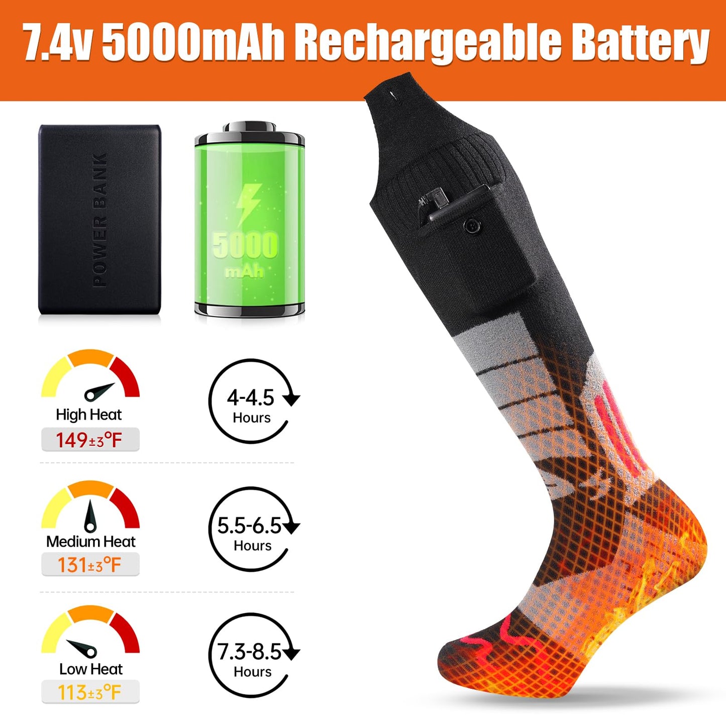 Electric heating socks, 5000mAh rechargeable heated socks with 3 heat settings and APP remote control. 2022 battery heated socks for men and women for hiking, camping, skiing, hunting.