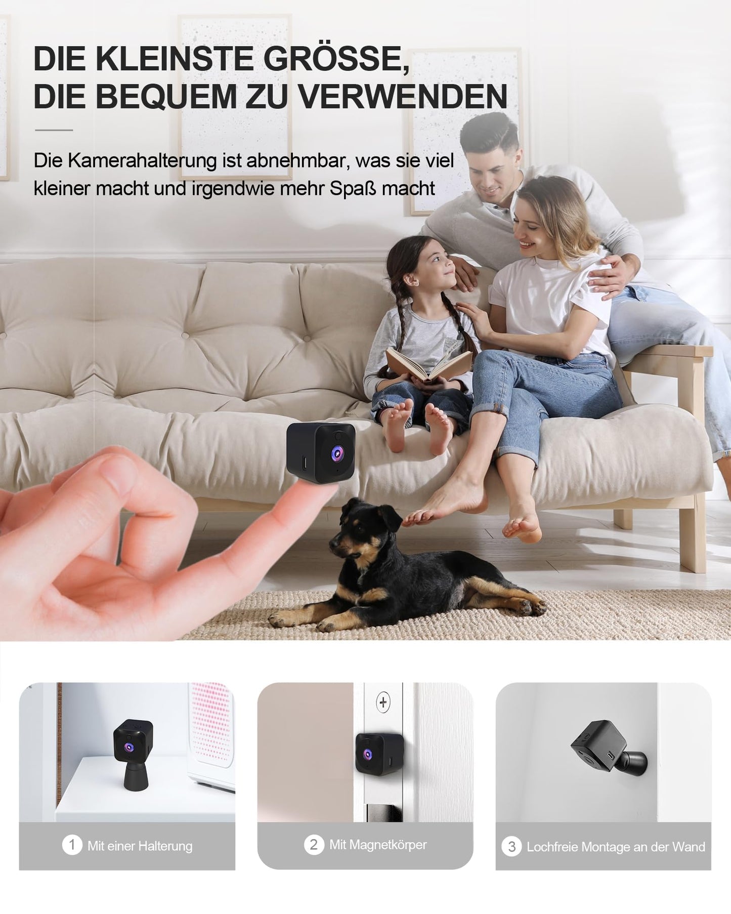 AOBOCAM Mini Camera, 4K Indoor WiFi Surveillance Camera (2.4GHz) with Battery - Motion Detection/Night Vision/Cloud Storage/APP (Q18)