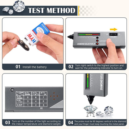 Jewelry tester, gem tester, professional diamond gem selector Portable LED audio diamond tester with Diamond Selector II, Moissanite tester, 2 manuals, 2 trays