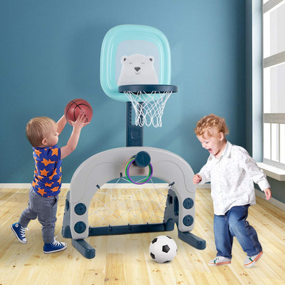 Hadwin Kids Basketball Hoop Set, 3-in-1 adjustable basketball stand & soccer goal & throwing game for toddlers, sports for boys and girls, suitable for indoor use.