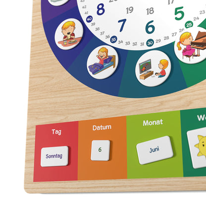 Cander Berlin MNU 11835 R Children's Wall Clock silent 40 x 30 cm noiseless Magnet Pictures Children's Room Daily Routine Wooden design Learning clock Children's room analog without ticking Girls Boys