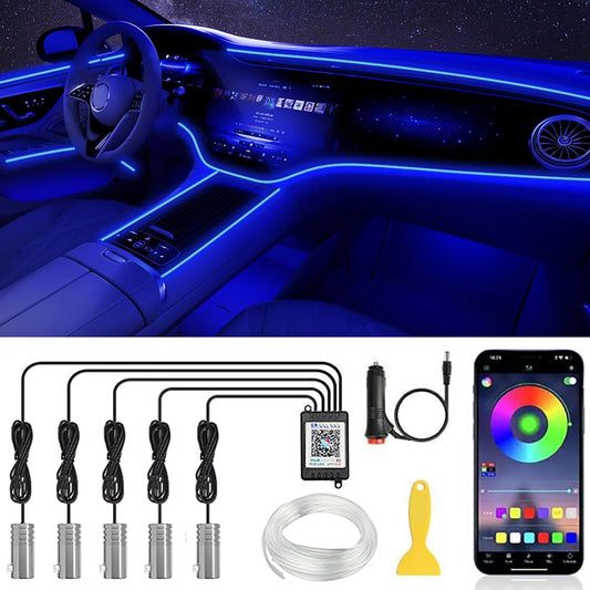 LED interior car lighting, 6M/5 in 1 RGB car interior lighting, 12V LED atmosphere light car, App controllable interior lighting, car LED strips.