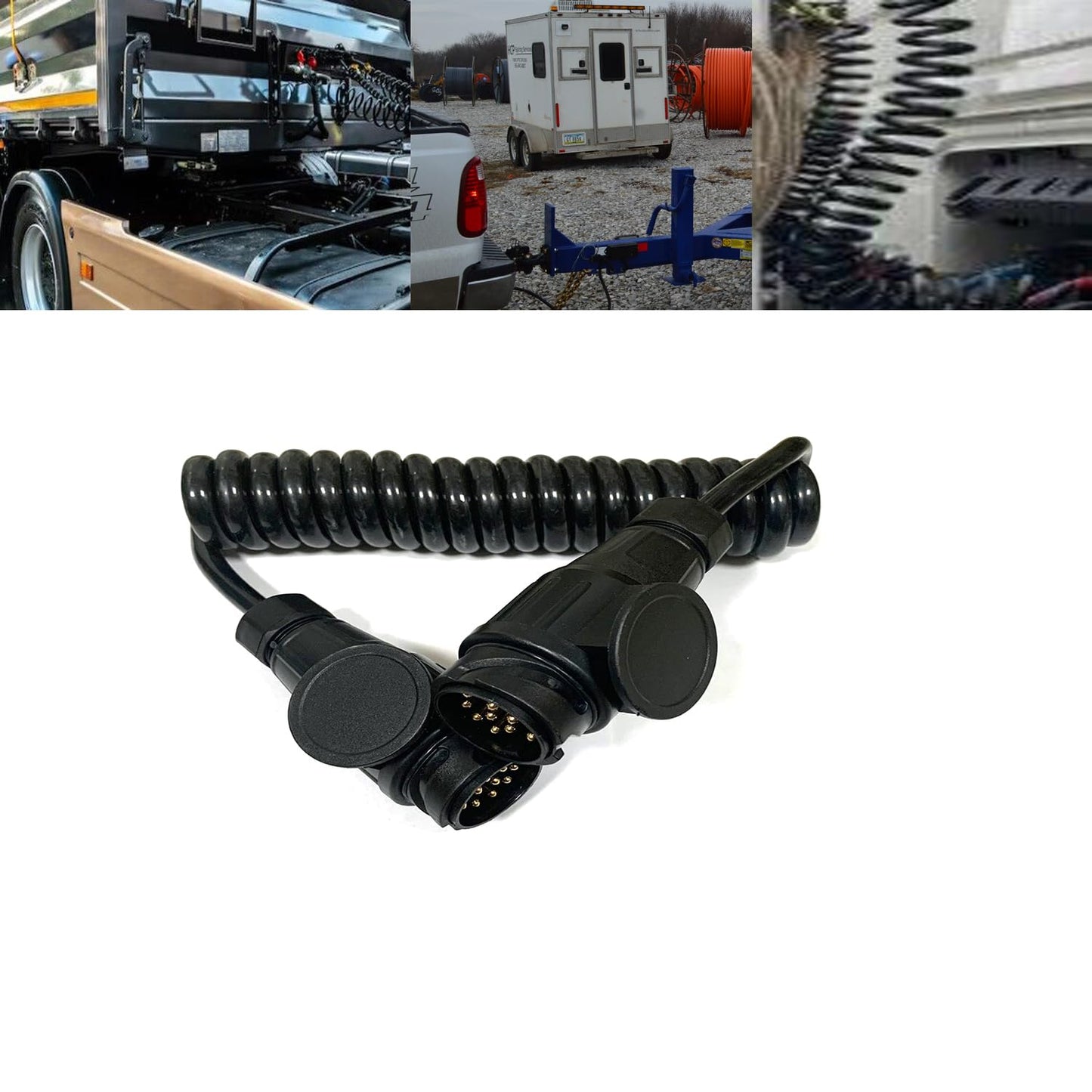 JVJ coiled cable 13-pin trailer extension cable plug 3M 13-13 pin 13-pin to 13-pin trailer cable adapter for cars RV motorhome tractor camper vehicle caravan