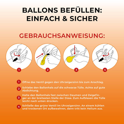 Happy Helium® Balloon Gas Helium for 50 balloons | Helium gas with filling valve - Balloon Gas 400 liters (0.4 m³) for birthday, wedding, party.