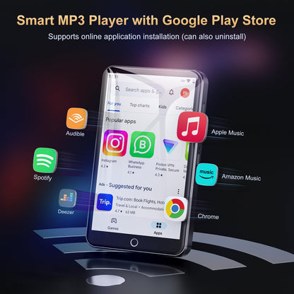80GB MP3 player with Bluetooth and WLAN, MP3 & MP4 music player, Oilsky 4-inch 1080P touchscreen video player, portable Android Spotify player with Play Store app (Black)