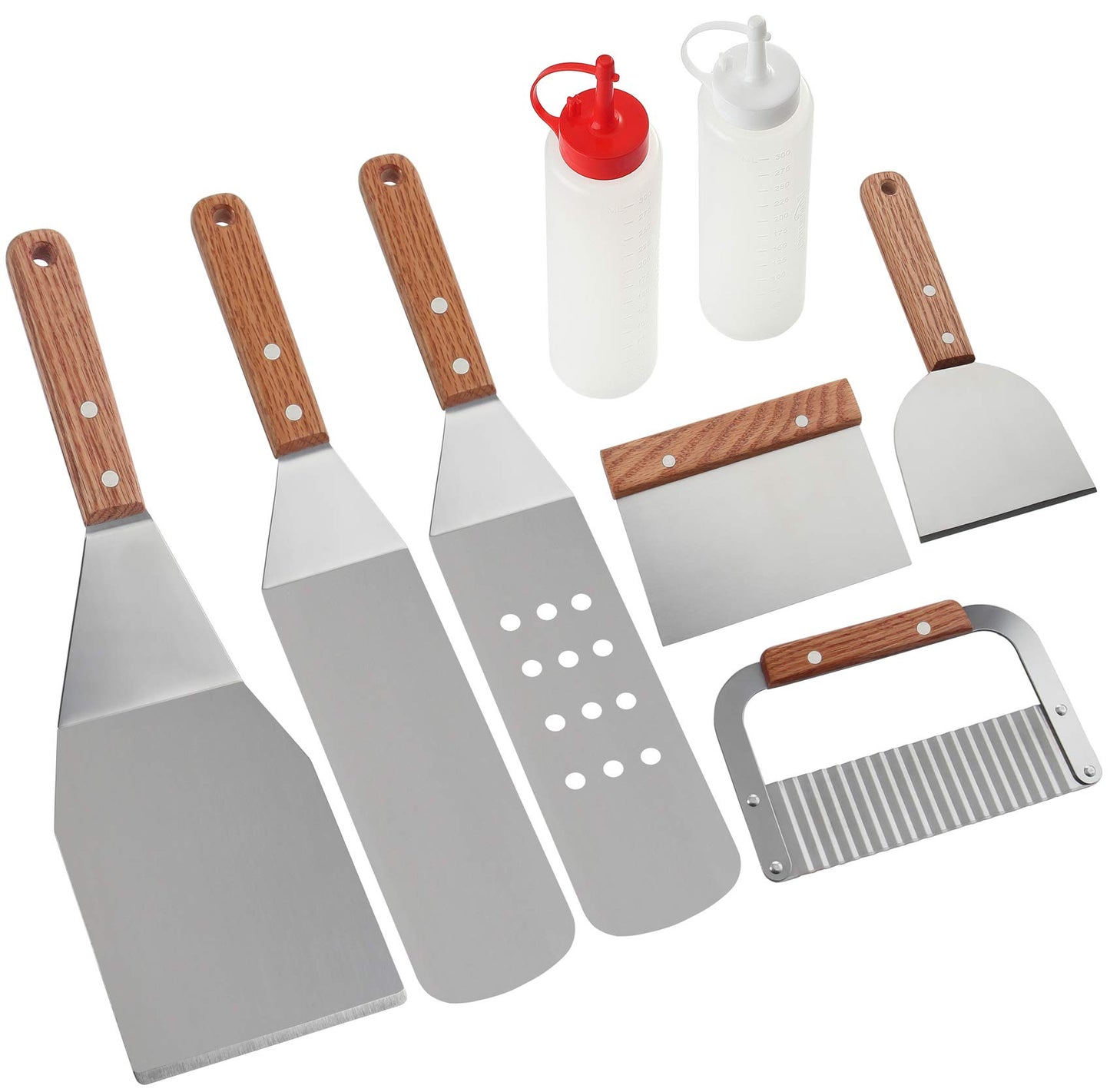 ROMANTICIST 8Pcs Grill Spatula Plancha Kit - Stainless Steel Teppanyaki Spatula for Men Women - Heavy Duty Stainless Steel Grill Spatula Men