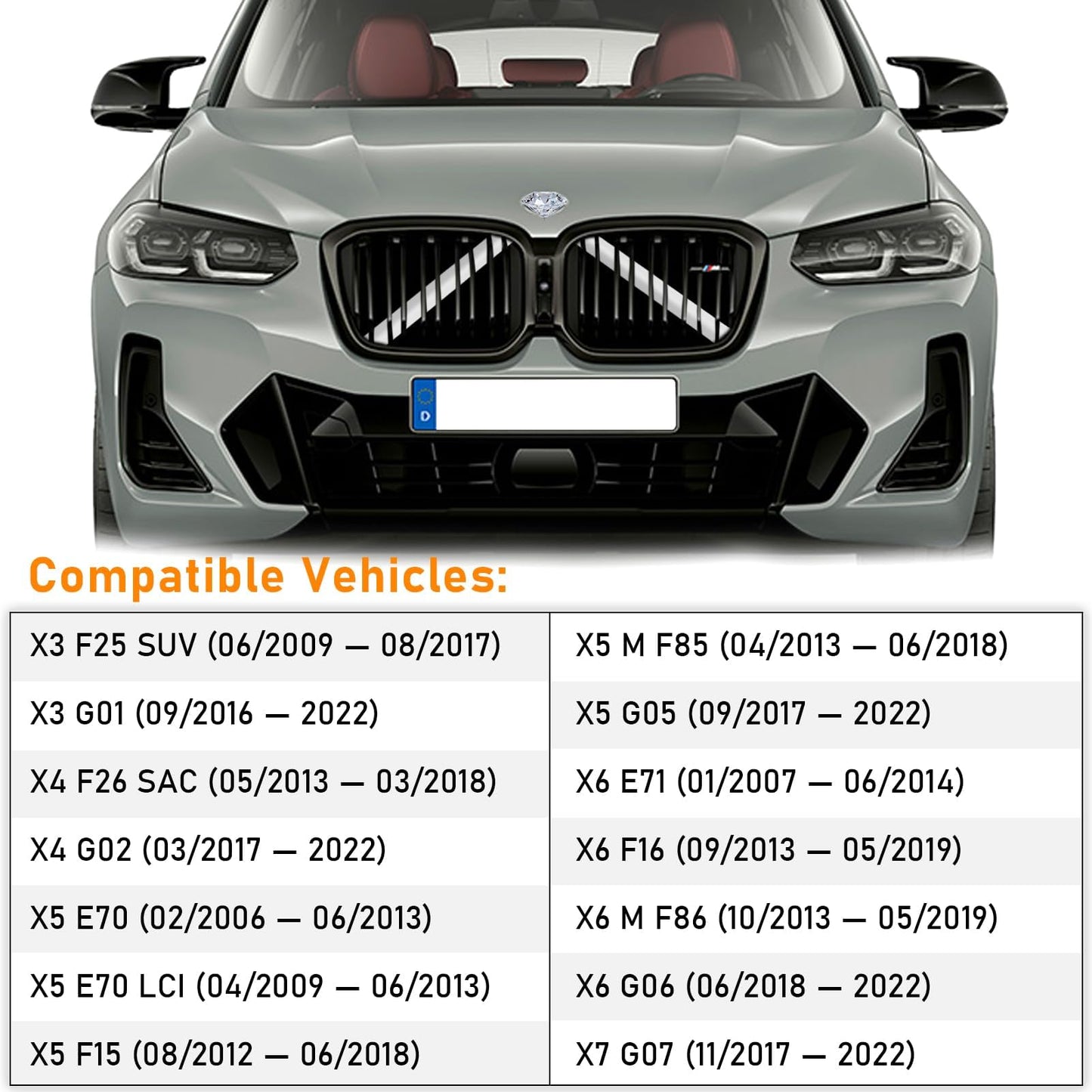 TTCR-II 2PCS Front Grille Insert, Stripe Kidney Grille Inserts Trim Compatible with BMW X3 F25 G01/ X4 F26 G02/ X5 E70 F15 F85 G05/ X6 E71 F16 F86 G06/ X7 G07 Grille Stripes (White)