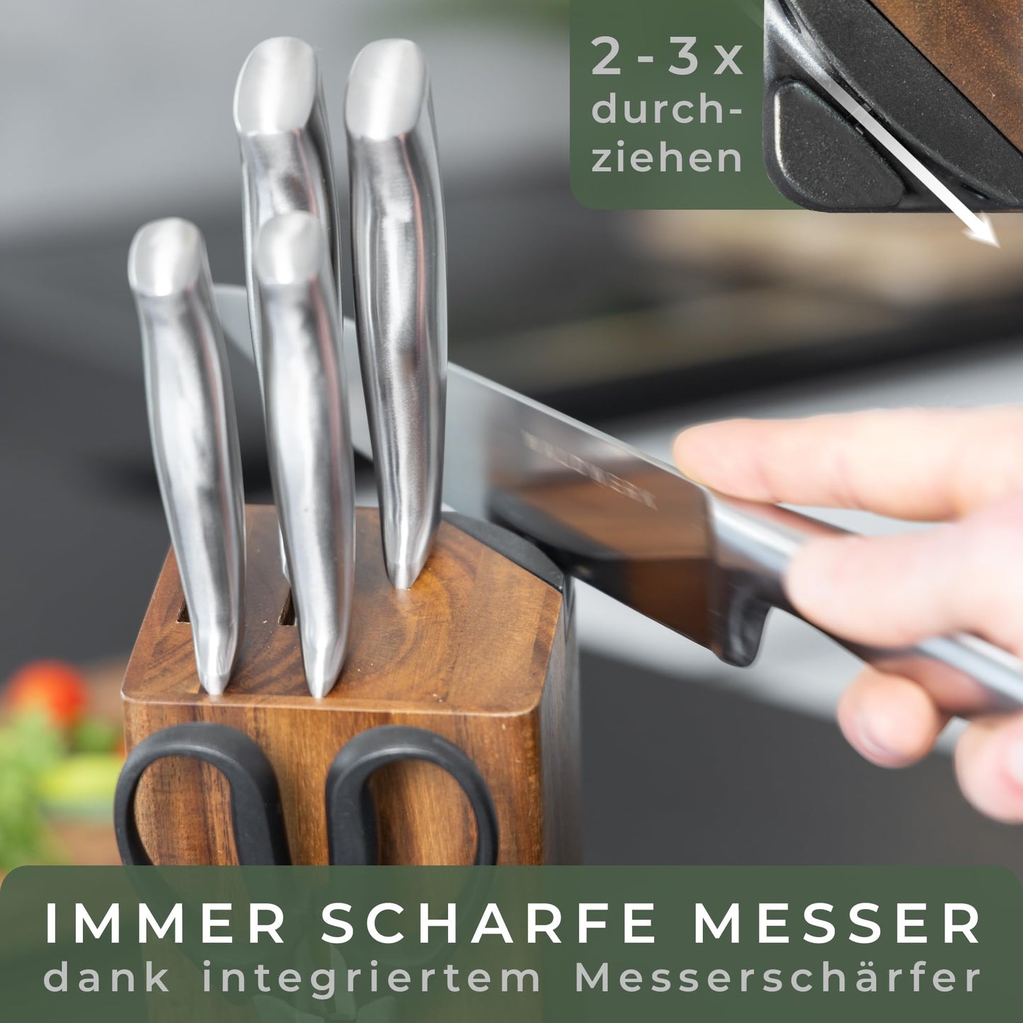 ForestWood Knife Block - 7-piece Knife Set with Knife Block and built-in Knife Sharpener - Knife block with knives - Kitchen Knife Set - Knife set with block - Knife Set