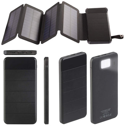revolt solar bank: solar power bank, foldable solar panel, LED lamp, 8,000 mAh, 2.1 A, 5W (portable solar panel, USB solar panel, phone charging station)