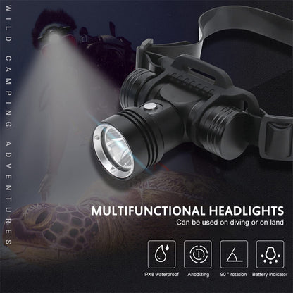 LUXJUMPER diving headlamp USB rechargeable super bright 5000 lumens 3 modes headlight underwater 60M IPX8 waterproof dive lights swim spotlight with 2 * 18650 batteries & charger