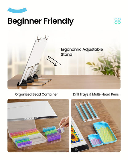 ARTDOT light table A3 as 5D diamond painting accessory, adjustable brightness diamond painting light pad with stand for adults.