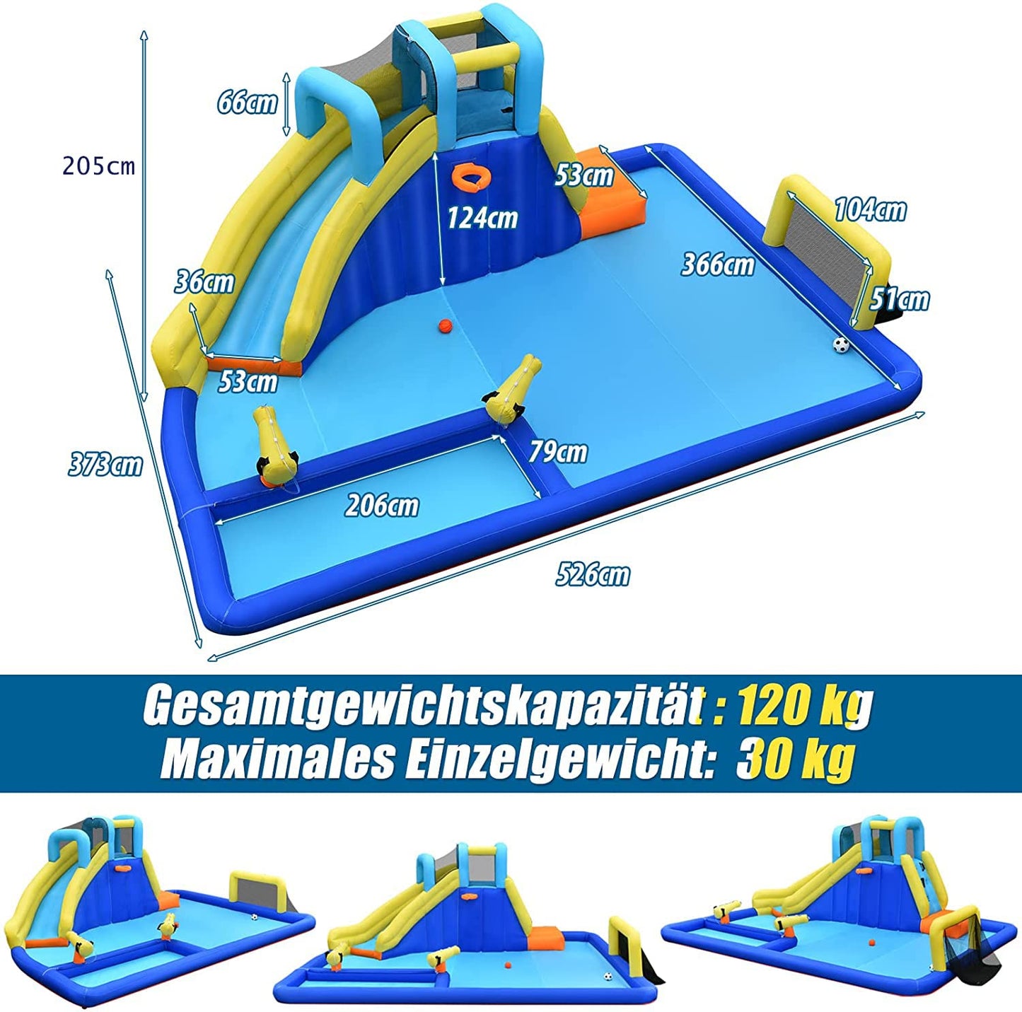 GOPLUS Inflatable Bounce House, Water Park with Slide & Climbing Wall & Water Gun & Soccer Goal, Kiddie Pool for Children 3-12 Years, Includes Carrying Bag, Repair Kit, 526x373x203cm (Excluding Blower)