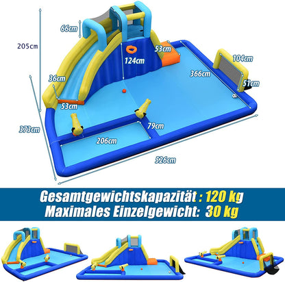 GOPLUS Inflatable Bounce House, Water Park with Slide & Climbing Wall & Water Gun & Soccer Goal, Kiddie Pool for Children 3-12 Years, Includes Carrying Bag, Repair Kit, 526x373x203cm (Excluding Blower)