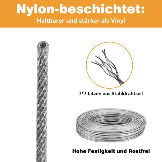 VIGRUE 32ft 3mm Wire Rope Kit, 304 Stainless Steel Thickened Wire Rope Tensioner, Steel Rope Covered, with Eyelets Cable Tensioning Kit Turnbuckle and Lever for Party, Festival, Wedding, Staircase, Camping.