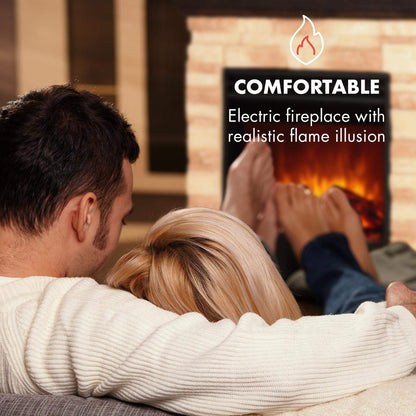 Klarstein Kaprun electric fireplace - electric fireplace with 1800 W power and flame effect, electric fireplace with stone decor, Polystone, including remote control, black-brown