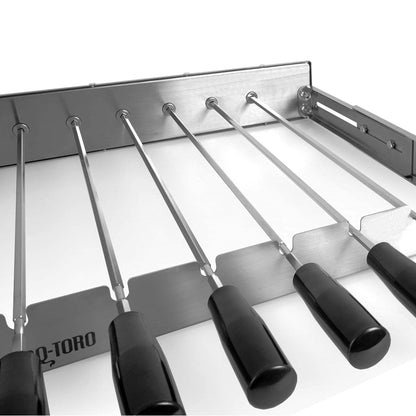 BBQ-Toro electric skewer rotisserie | Stainless steel rotisserie attachment with 11 skewers and motor | adjustable size (W) 70 x (D) 26-40 cm | with plug and USB | Mangal shashlik (front left motor)