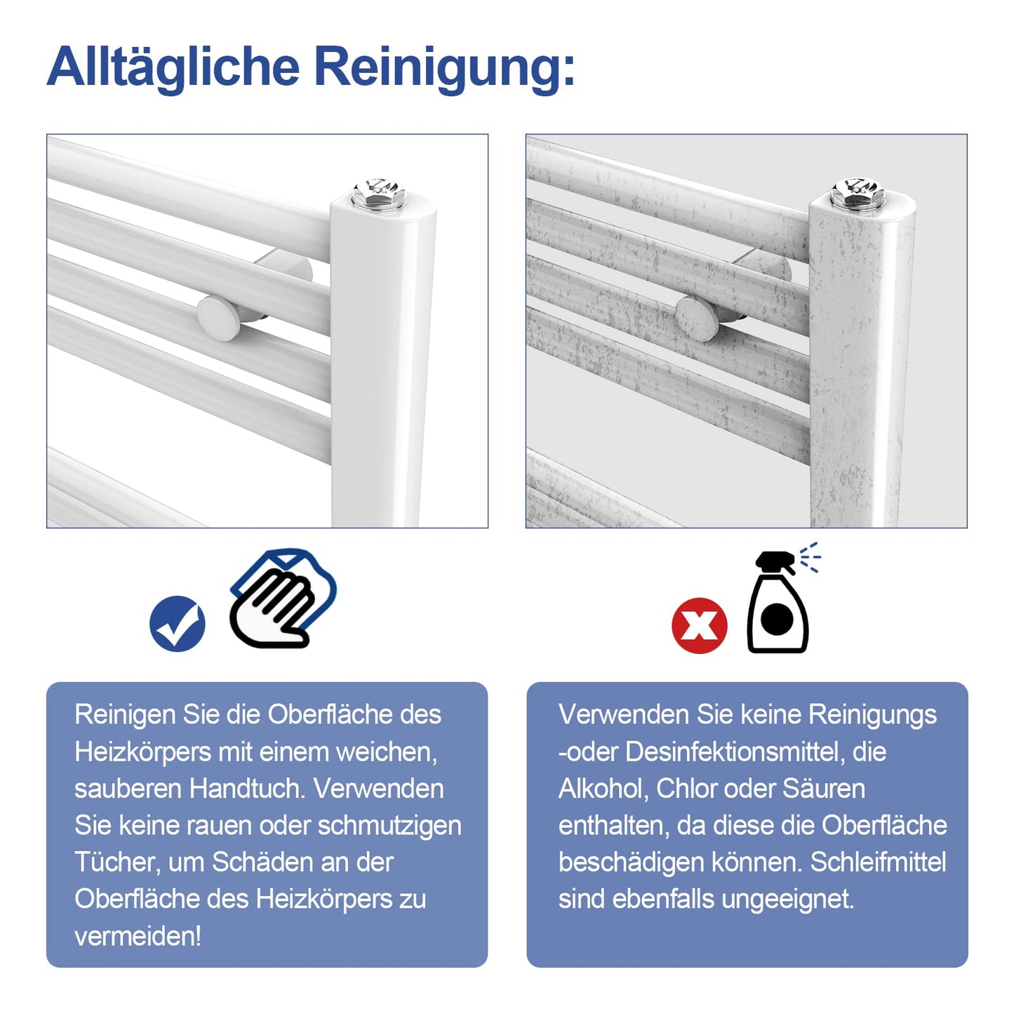 Meykoers electric towel radiator 700 x 400mm with thermostat, bathroom heater in white, 238 watts.