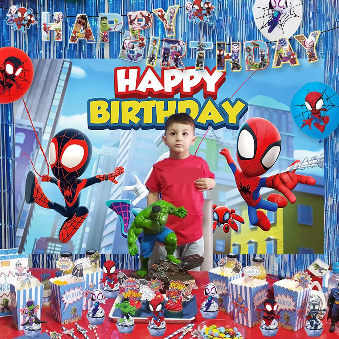 Birthday decoration Spider, decoration birthday kids, Spider superhero birthday set boys, balloon set with tablecloth and backdrop, birthday decorations for themed parties.