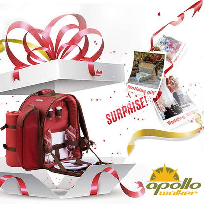 Apollo Walker picnic backpack 2-person picnic set (set & blanket) thermal bag coolers for camping, beach, hiking Red