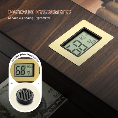 LEACHOI Handcrafted Cigar Humidor, Cigar Humidor Cabinet, Humidor Cigar Moisturizer and Cedar Core, Dividers & Digital Hygrometer, Men's Gifts Cigar Accessories