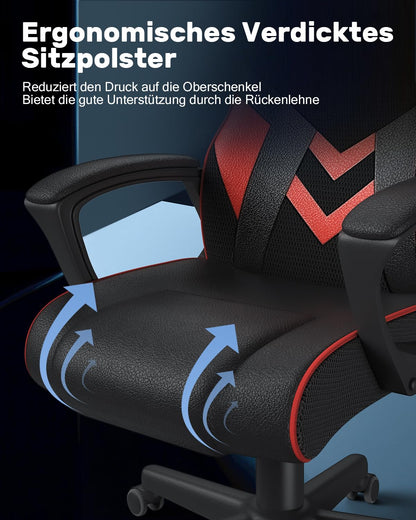 bigzzia Gaming Chair Computer Chair Ergonomic - Gamer Chair Office Chair with Height Adjustment Rocking Function Fixed Armrest for Adult Young Girls, Red